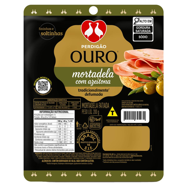 Mortadela Perdigão Ouro Com Azeitona 200g