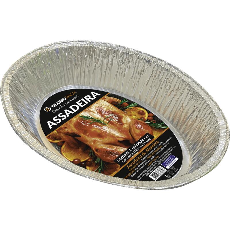 Assadeira de Alumínio Globopack Descartável Oval 4L Un