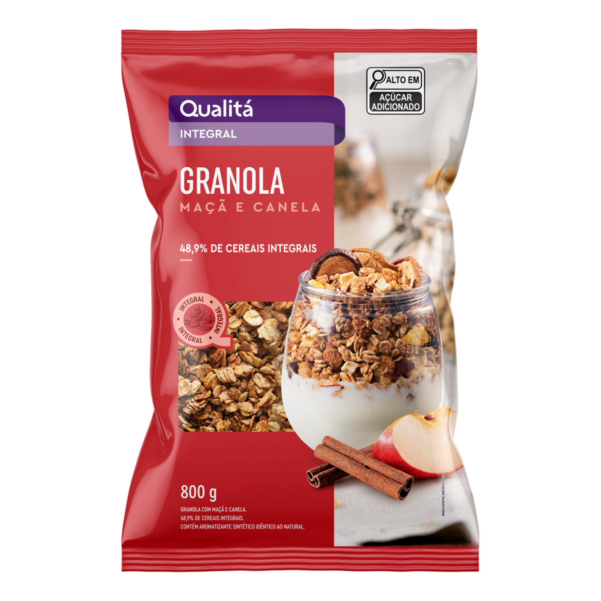 Granola QUALITÁ Castanha, Maçã e Canela Pacote 800g