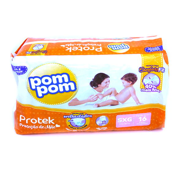 Fralda Descartável Infantil Pom Pom Protek Proteção de Mãe XXG Pacote 18 Unidades