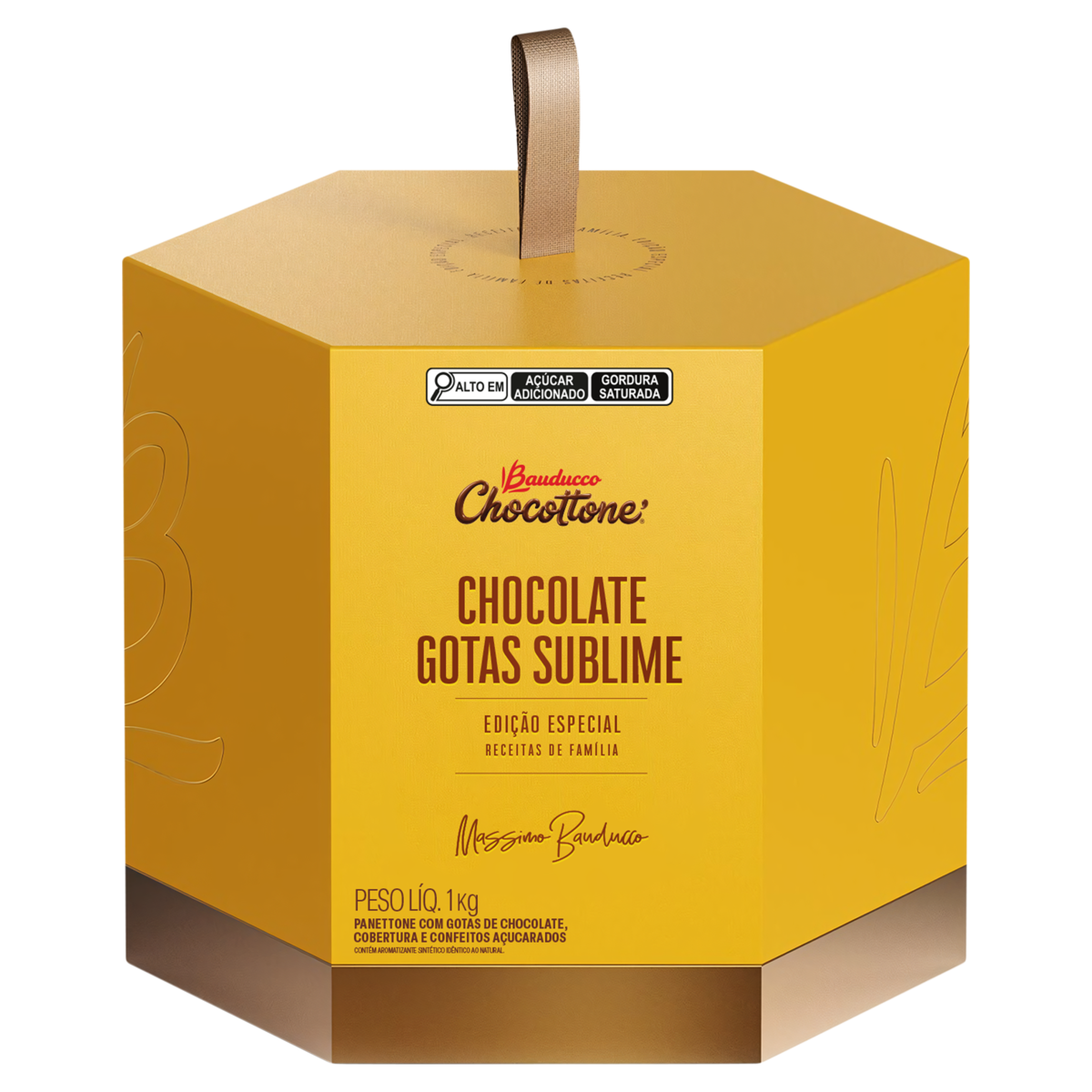 Panettone com Gotas de Chocolate Sublime Cobertura Confeitos Açucarados Chocottone Caixa Edição Especial Receitas de Família Bauducco 1kg