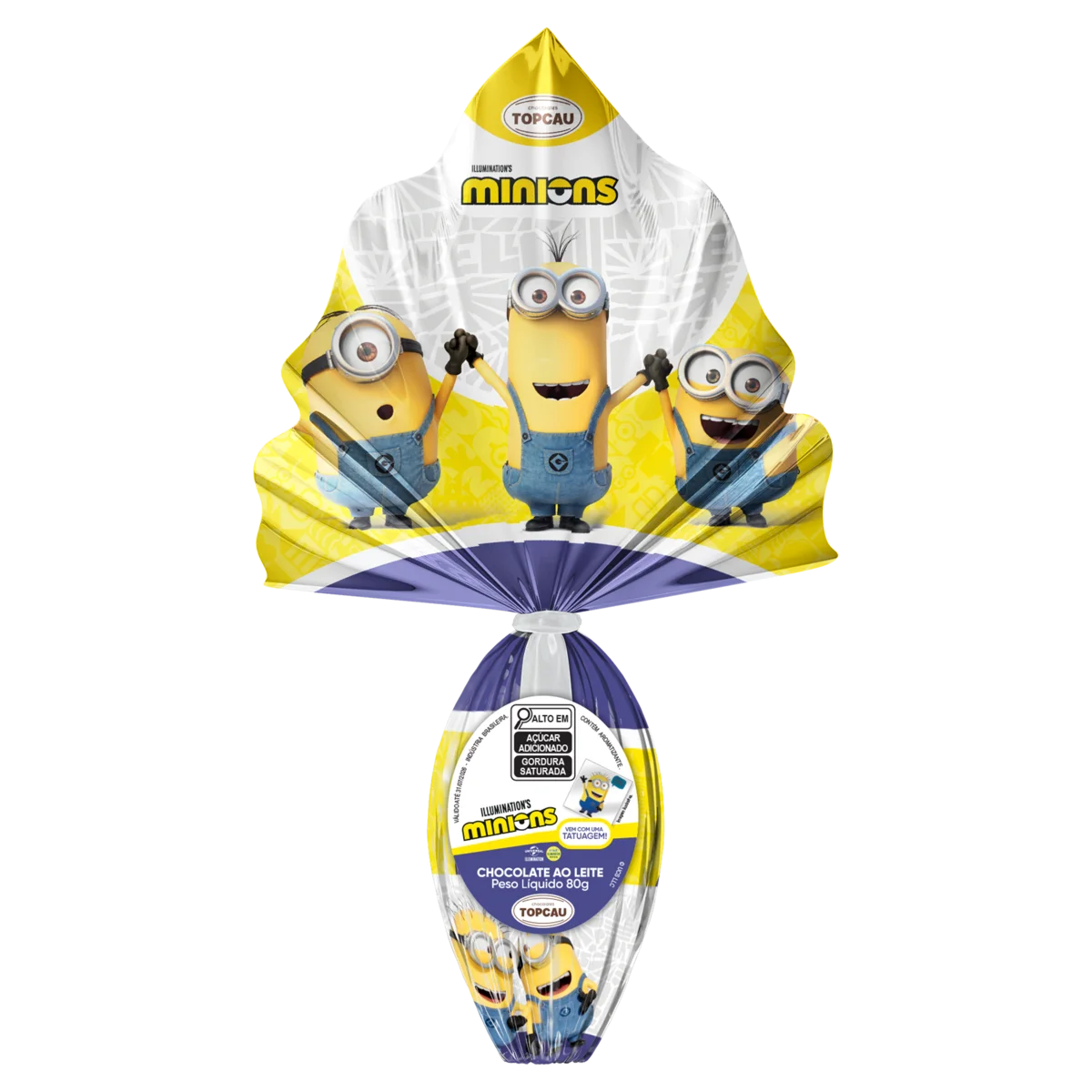 Ovo de Páscoa ao Leite Minions Topcau 80g Vem com Uma Tatuagem!