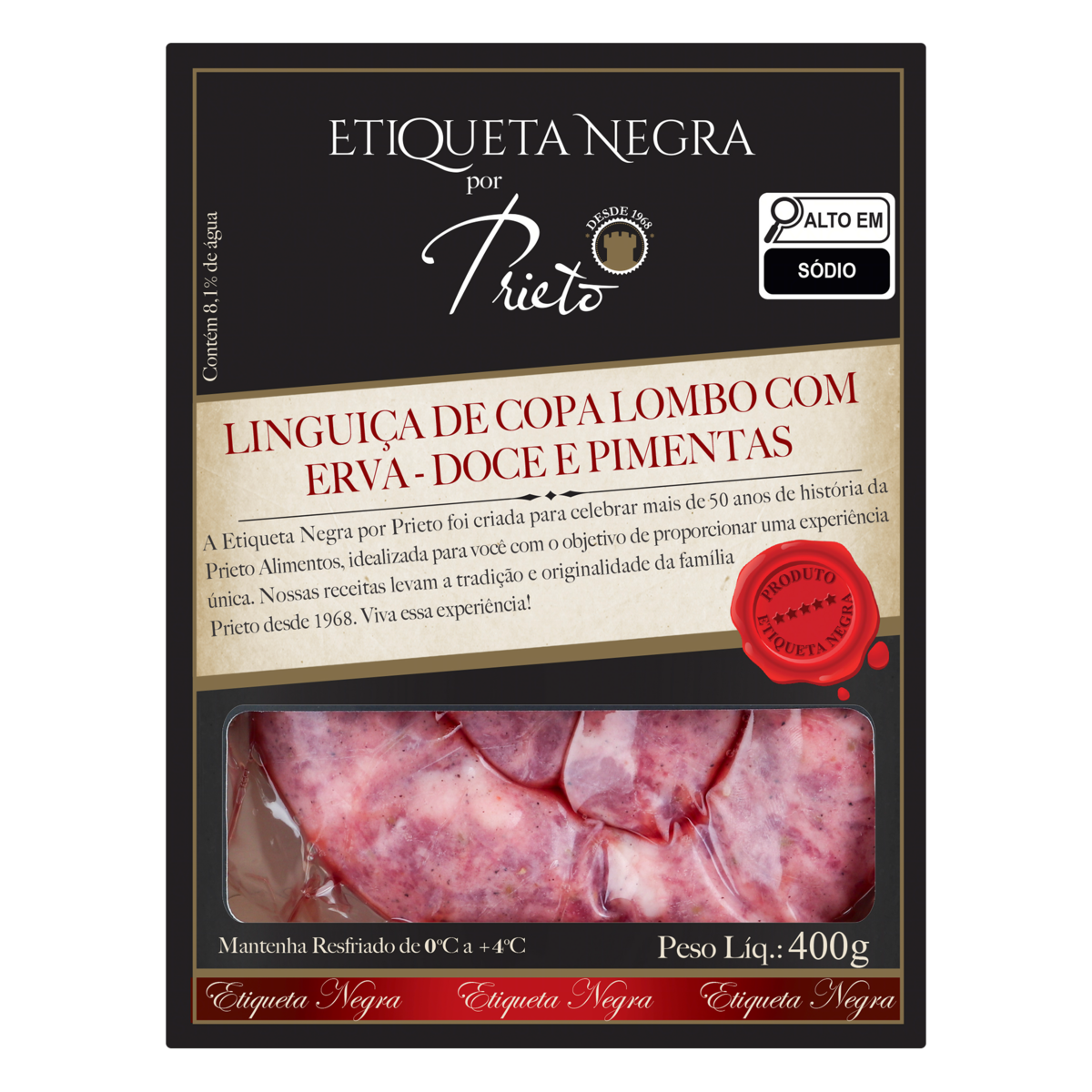 Linguiça de Copa Lombo com Erva-Doce e Pimentas Prieto Etiqueta Negra 400g