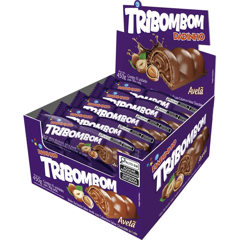 Biscoito Wafer Dadinho Tribombom Avelã 15x30g