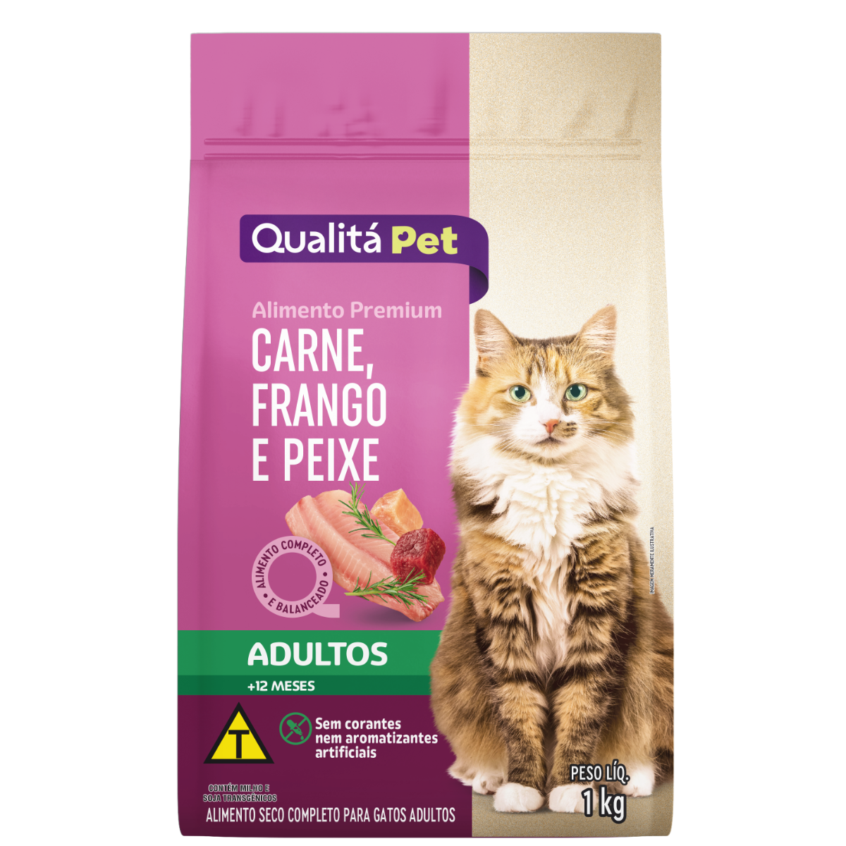 Ração para Gatos Adulto Sabor Carne, Frango e Peixe QUALITÁ 1kg