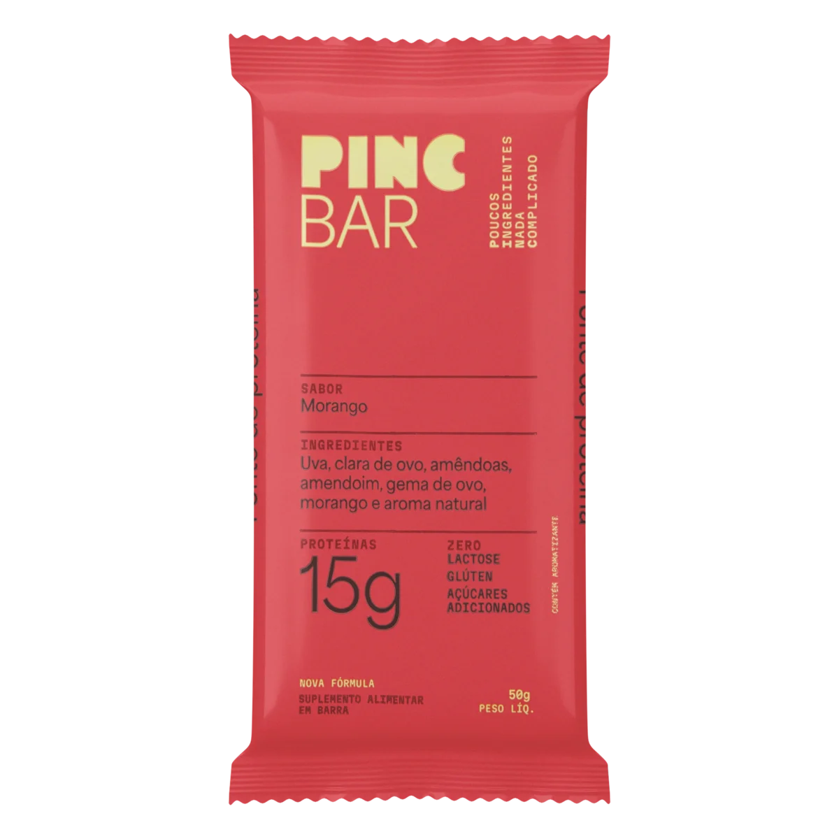Barra de Proteína PINCBAR Morango com Chocolate Branco Sem Glúten e Lactose 50g