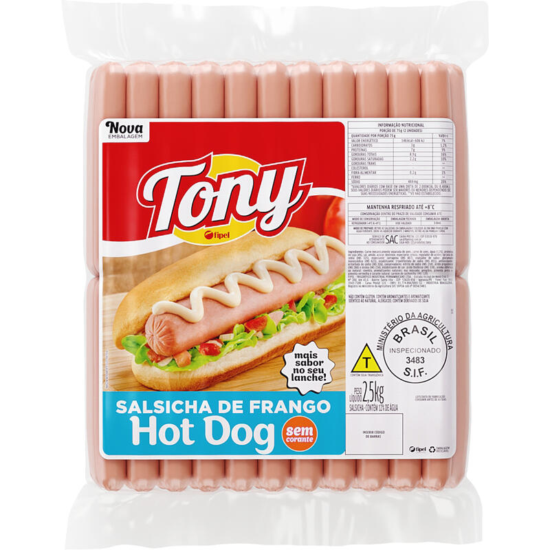 Salsicha de Frango Tony Resfriada Sem Corante 2,5kg