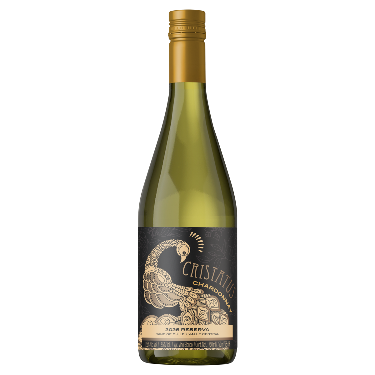 Vinho Chileno Branco Meio Seco Reserva Cristatus Chardonnay Valle Central Garrafa 750ml