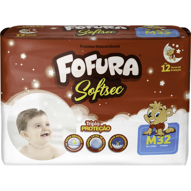 Fralda Descartável Fofura Baby Softsec Mega M 32 un