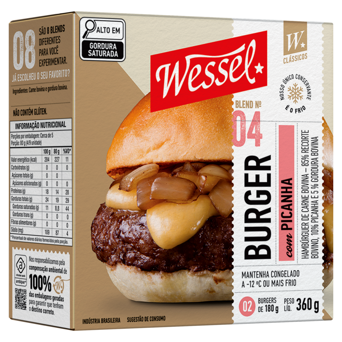 Hambúrguer de Carne Bovina Picanha Wessel Caixa 360g 2 Unidades