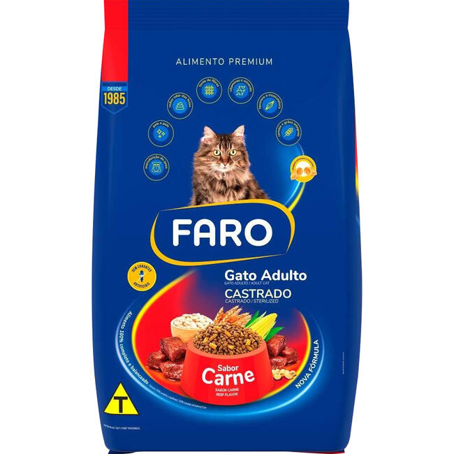 Alimento para Gatos Adultos Faro Castrado Carne 900g