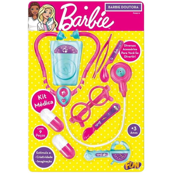 Kit Fun Barbie 9 peças - Doutora Médica - Ref. F0057-9