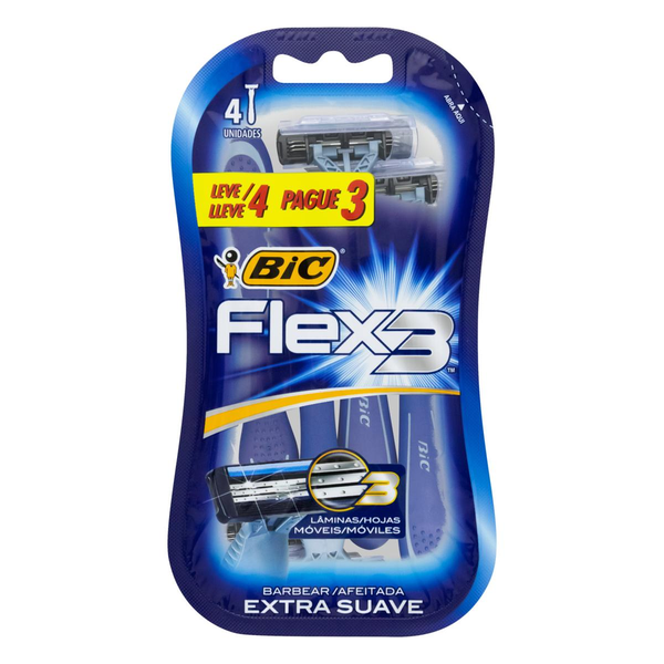 Aparelho Descartável para Barbear Bic Flex 3 Leve 4un Pague 3un