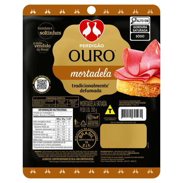 Mortadela tradicionalmente defumada Perdigão Ouro 200g