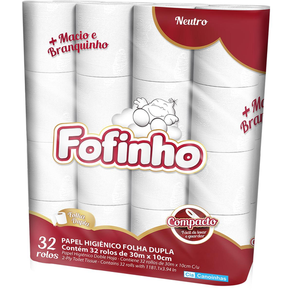Papel Higiênico Fofinho 30m - Folha Dupla - Com 32 Rolos