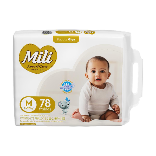 Fralda Mili Love & Care M - 78/ G - 72/ XG - 66/ XXG - 56