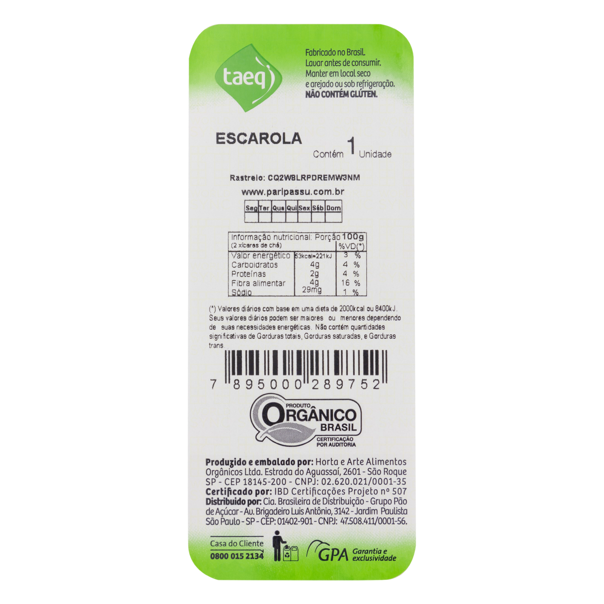 Escarola Orgânica Taeq 150g