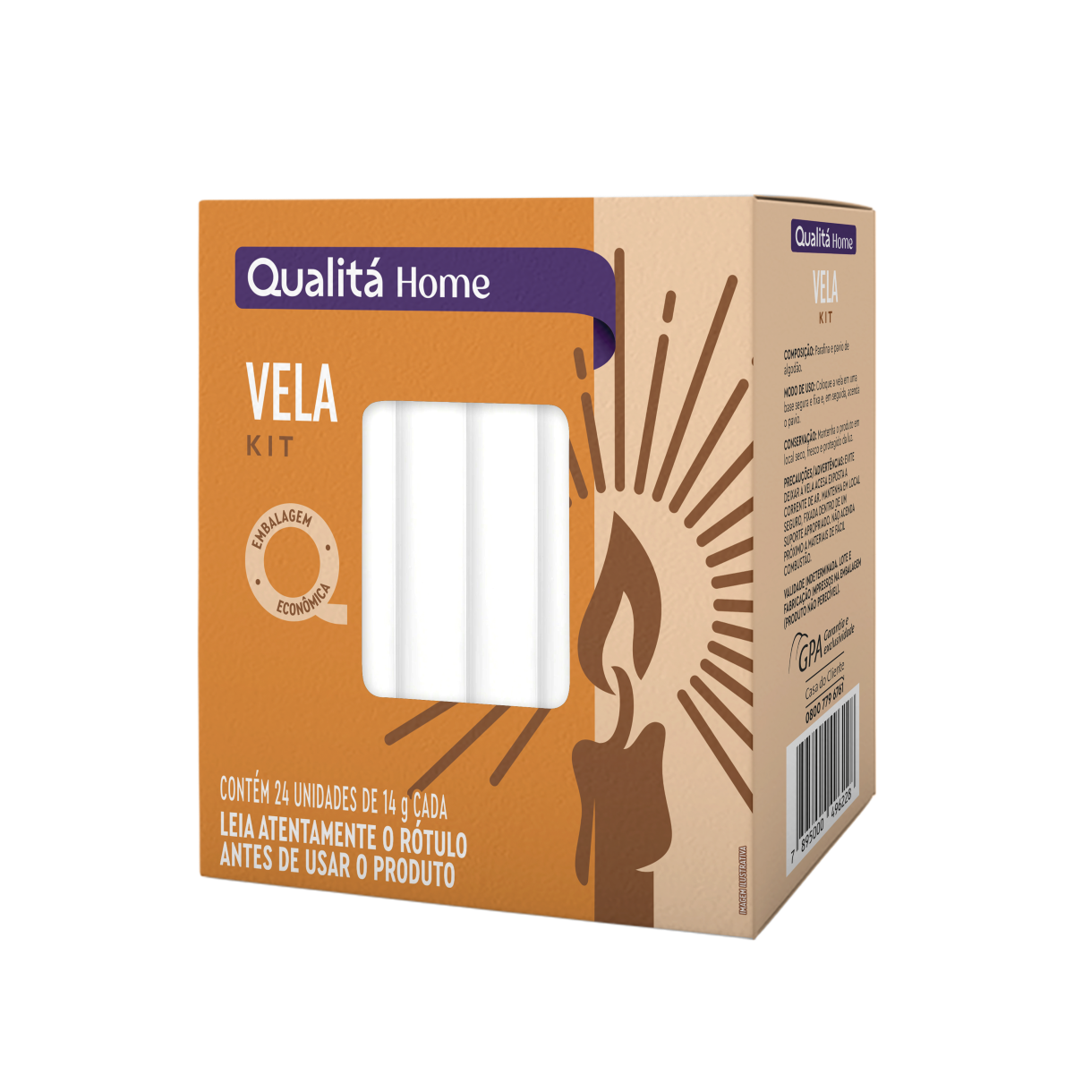 Vela Comum Branca Qualitá Caixa 24 Unidades 14g Cada