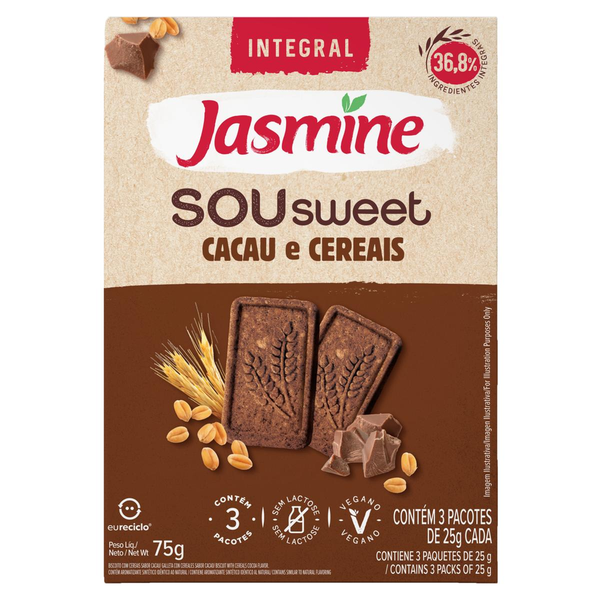 Biscoito Jasmine Sou Sweet Integral Cacau e Cereais 75g