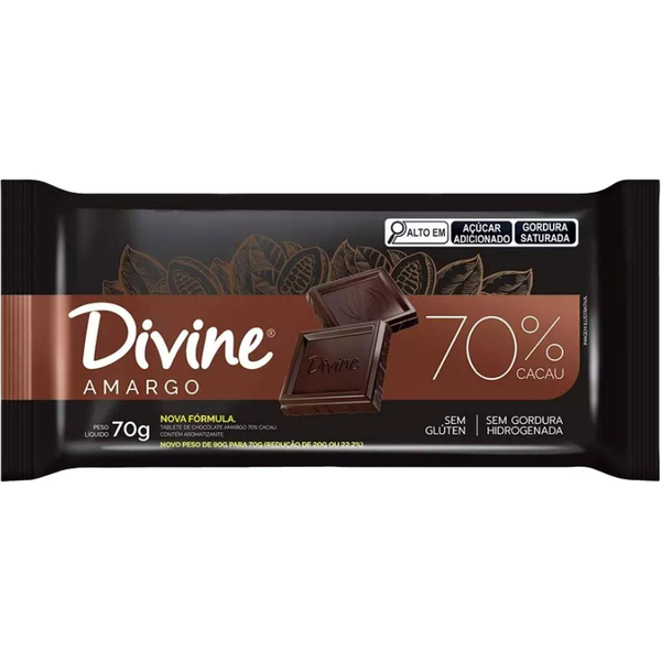 Chocolate Divine 70g - Sem Glúten - 70% Cacau