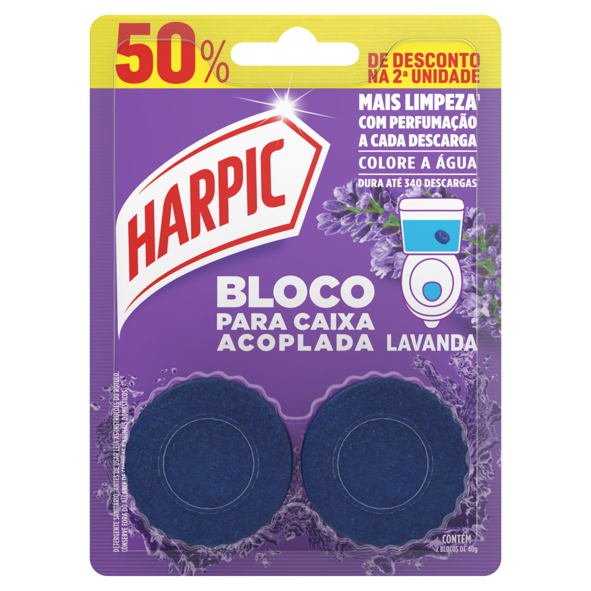 Detergente Sanitário Bloco para Caixa Acoplada Lavanda Harpic 2 Unidades Grátis 50% de Desconto na 2ª Unidade