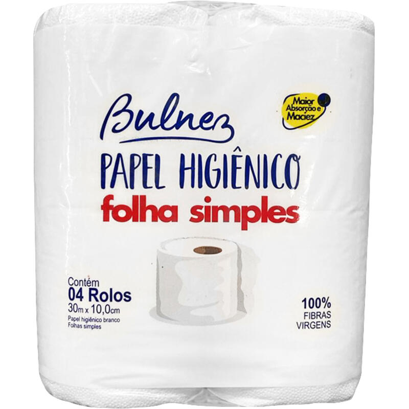 Papel Higiênico Bulnez Folha simples - 30m 4 unidades