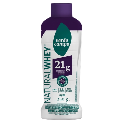 Iogurte VERDE CAMPO Natural Whey Açaí 21g de Proteínas Zero Lactose e Zero Adição de Açúcar 250g