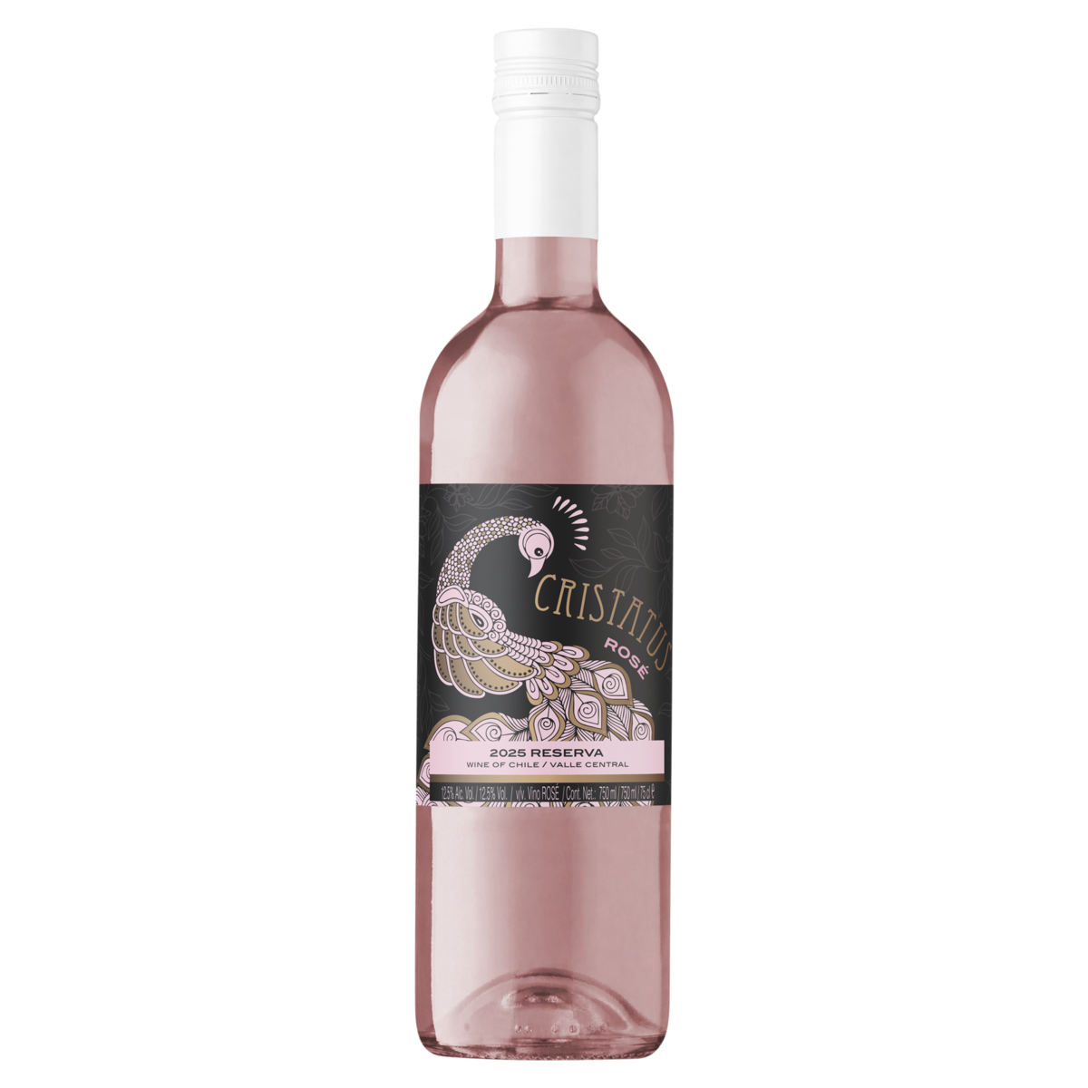 Vinho Chileno Rosé Seco Reserva Cristatus Chardonnay Moscatel Sauvignon Blanc Valle Central Garrafa 750ml
