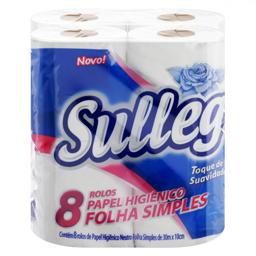 Papel Higiênico Folha Simples Neutro Sulleg 30m Pacote 8 Unidades