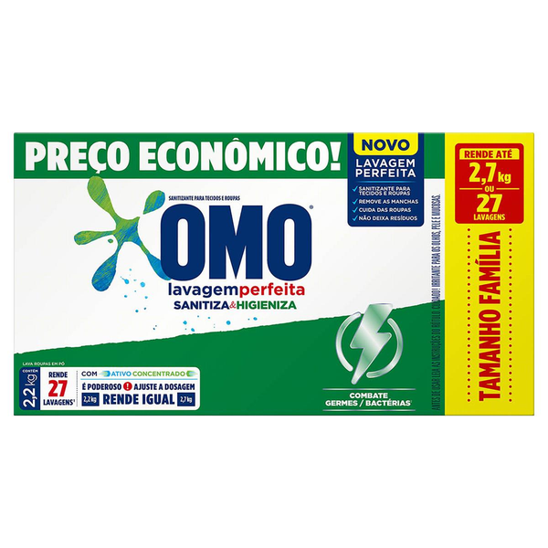 Lava Roupas em Pó Omo Lavagem Perfeita Sanitiza e Higieniza 2.2kg