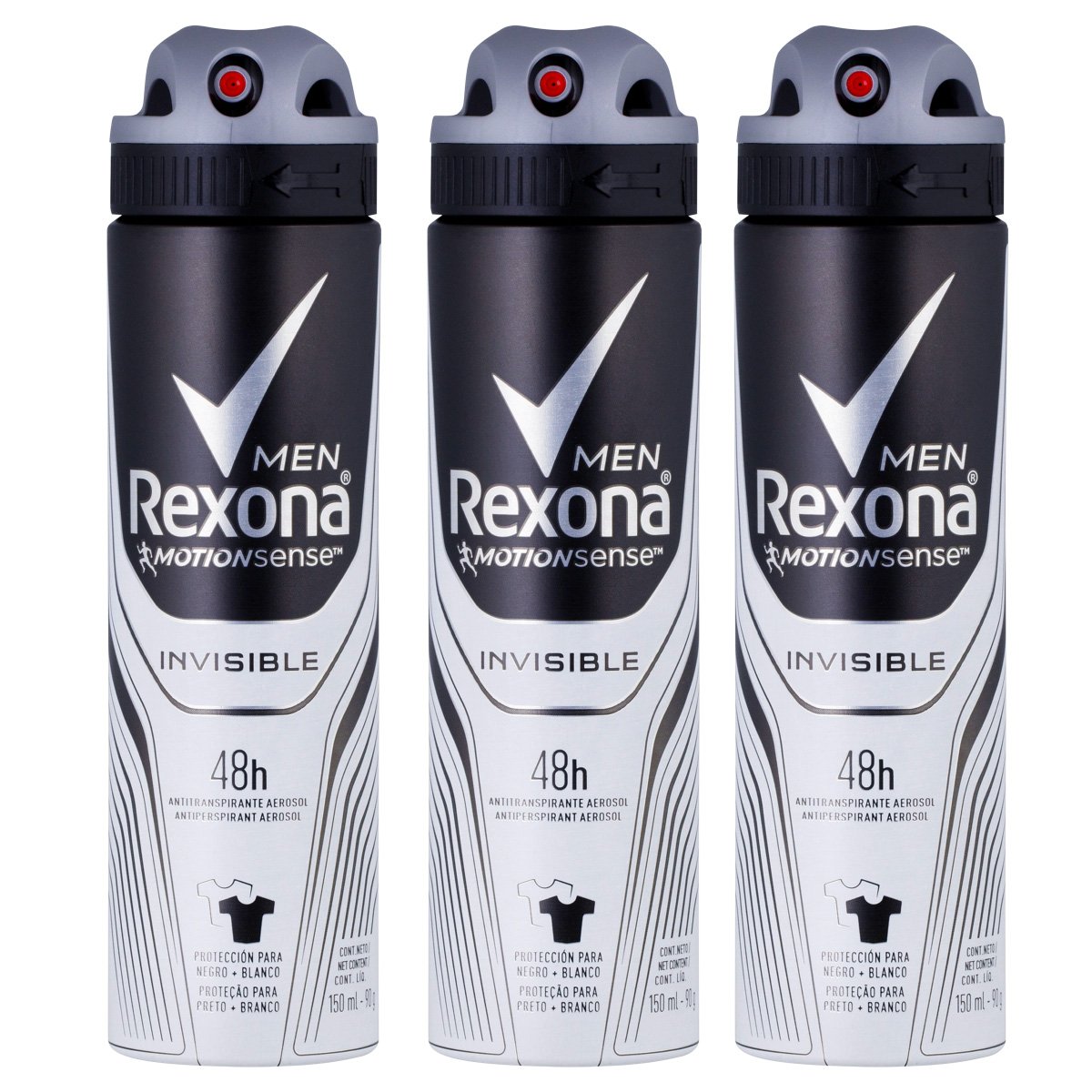 Kit 3 Antitranspirantes Aerossol Invisible Rexona Men Motionsense 150ml
