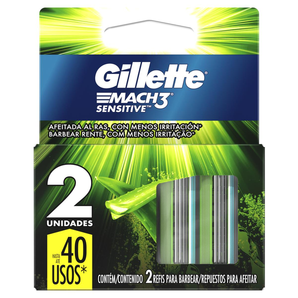 Carga de Aparelho para Barbear Gillette Mach3 Sensitive 2 Unidades
