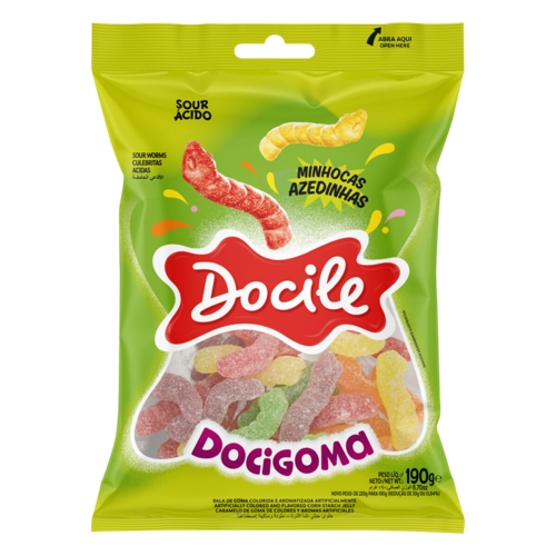 Goma Docile Docigoma Minhocas Azedinhas 190g