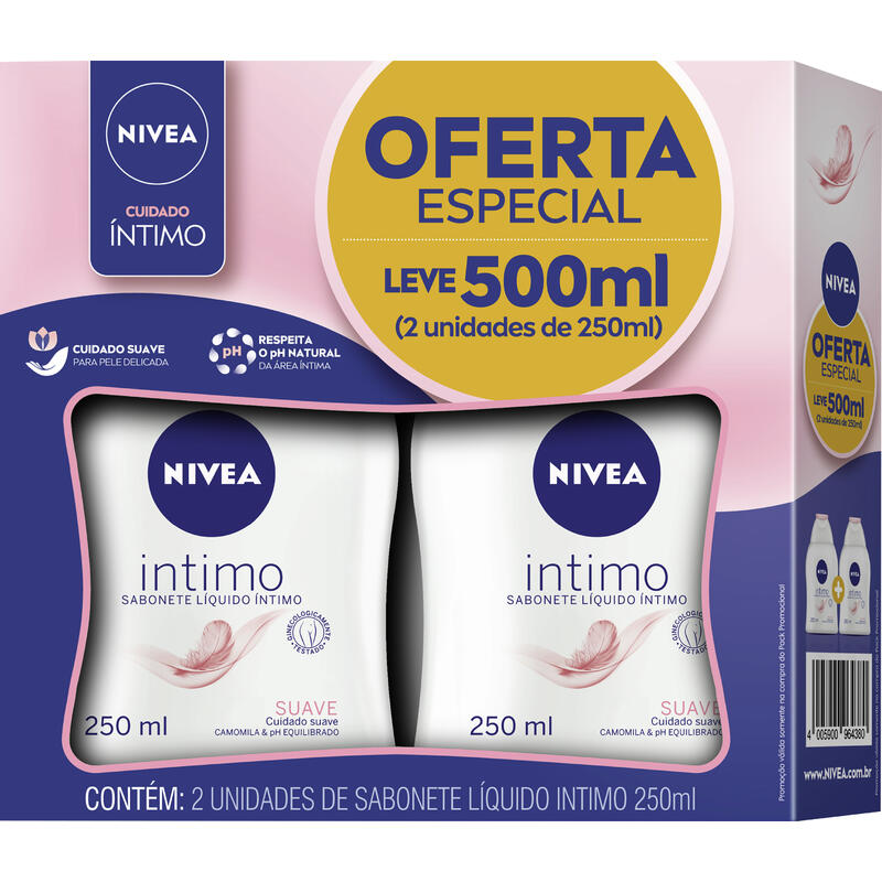 Pack Sabonete Líquido Íntimo Suave Camomila Nivea Frasco 2 Unidades 250ml Cada