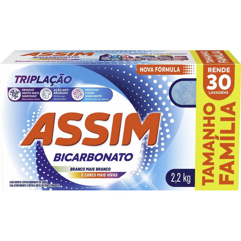 Lava-Roupas Pó Assim Bicarbonato Triplação Caixa 2,2 kg
