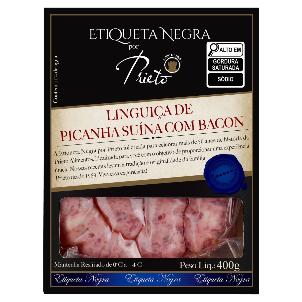 Linguiça de Picanha Suína com Bacon Prieto Etiqueta Negra 400g