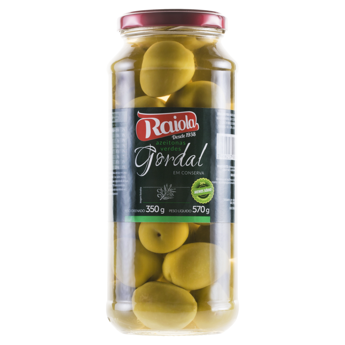Azeitona Verde em Conserva Gordal Raiola Vidro Peso Liquido 570g Peso Drenado 350g