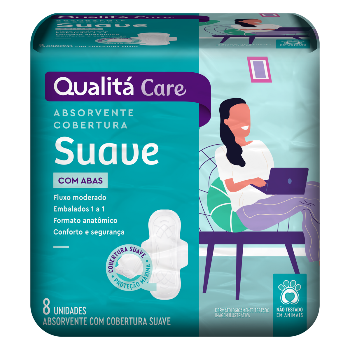 Absorvente com Abas Suave Qualitá Care Pacote 8 Unidades