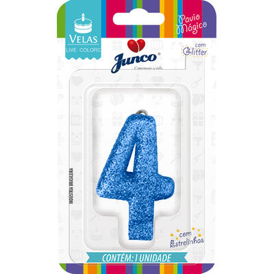 Vela Aniversário Junco Glitter Azul Nº4 un