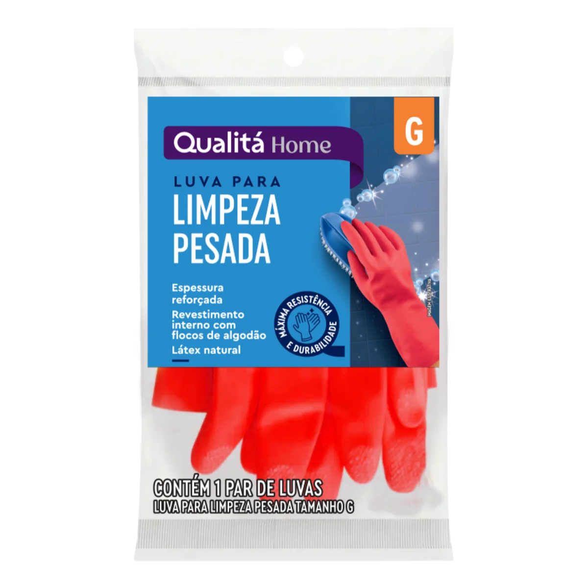 Luva Limpeza Pesada Vermelha Espessura Reforçada Qualitá G