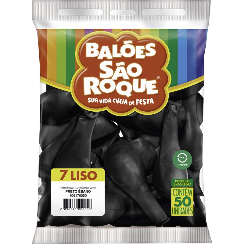 Balão Liso São Roque N°7 Preto 50 un