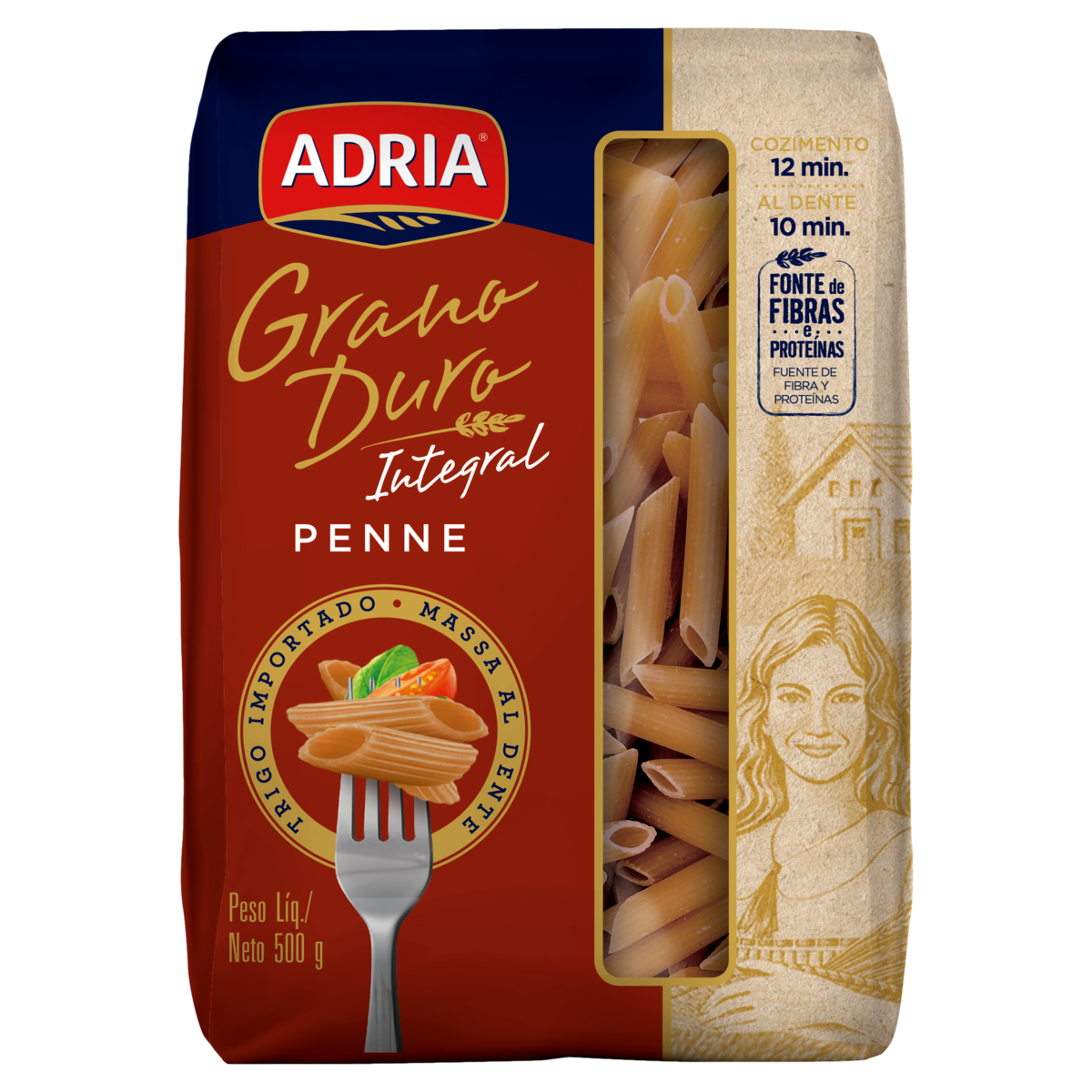 Macarrão ADRIA Grano Duro Integral Penne 500g