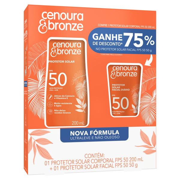 Protetor Solar CENOURA & BRONZE Fps50 200ml Ganhe 75% de Desconto Protetor Facial 50g