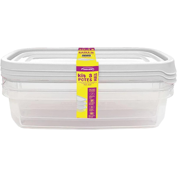 Conjunto de Potes Plasvale Com 3 Peças - 710ml - Ref. 1849