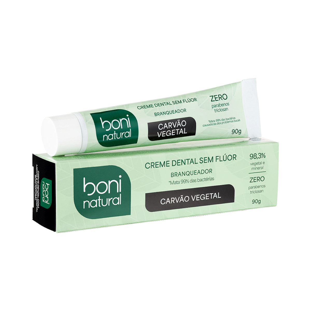 Creme Dental BONI NATURAL Branqueador Menta & Carvão Vegetal 90g