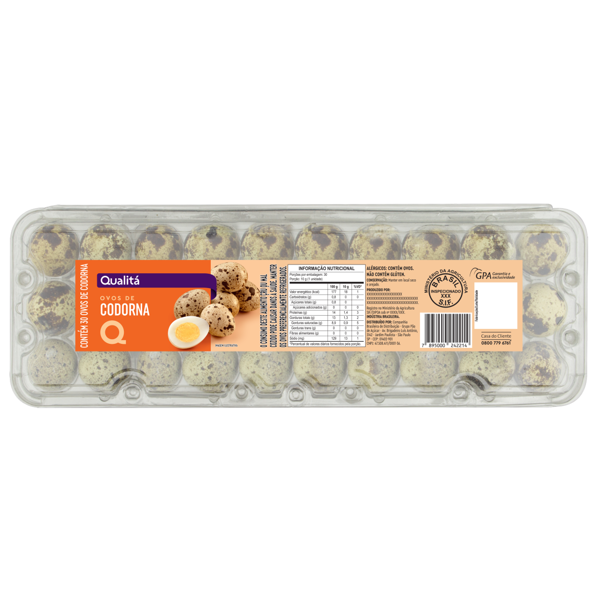 Ovos de Codorna QUALITÁ Bandeja com 30 Unidades