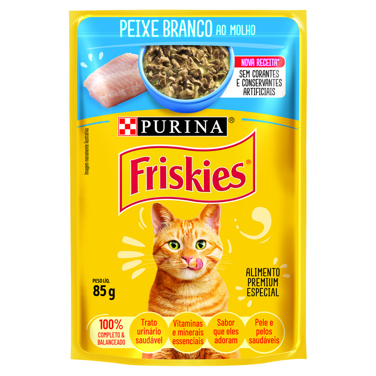 Ração Úmida Purina Friskies para Gatos Adultos Peixe Branco ao Molho 85g