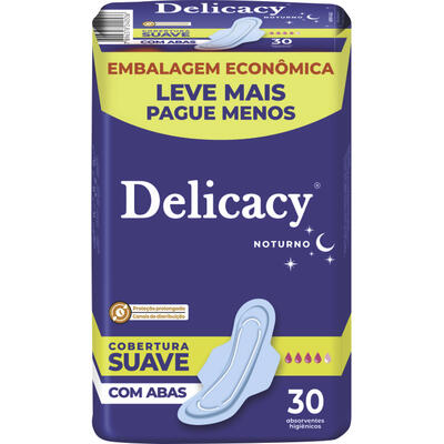 Absorvente Noturno Delicacy Leve Mais Pague Menos Suave com Abas 30 un