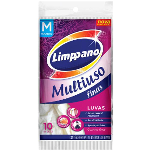 Luva Multiuso LIMPPANO Finas Média com 10 Unidades