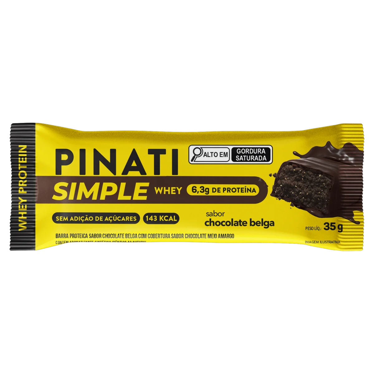 Barra de Proteína Chocolate Belga Cobertura Chocolate Meio Amargo Pinati Simple Whey Protein Pacote 35g